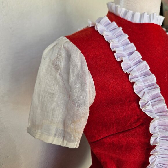 Vintage 40s 50s Red White Wool Felt Cheerleader Maid Costume Mini Dress S/M - Picture 7 of 13
